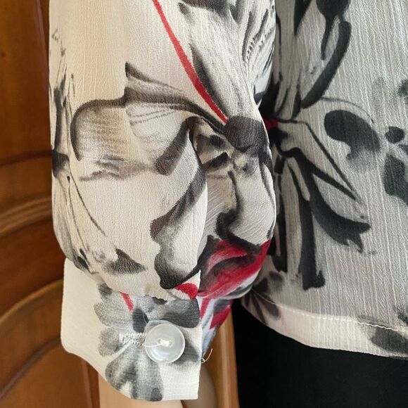 Vintage Blouse Sheer Button Up Shirt Floral Print Top Size Medium - Picture 3 of 6